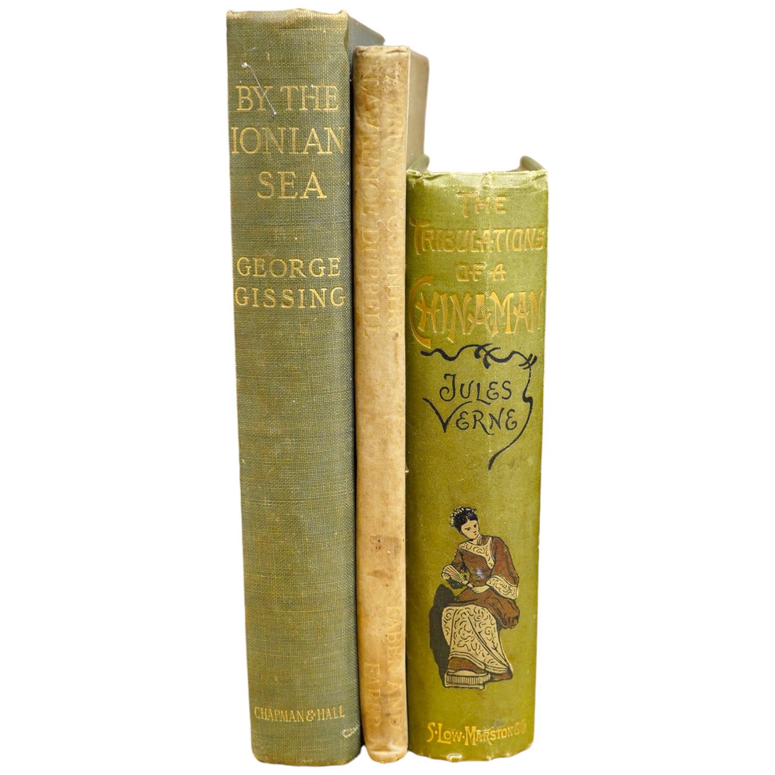 Gissing, George - By the Ionian Sea. notes of a ramble in Southern Italy. 1st edition. coloured plates, original cloth. 1901; Verne, Jules - The Tribulations of a Chinaman ... new and cheaper edition. num. plates; origin